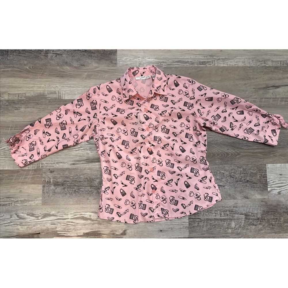 Angelique Vintage Pink Rockabilly Top 90s Sunglasses Shoes Purse Bow On Arm Sz M